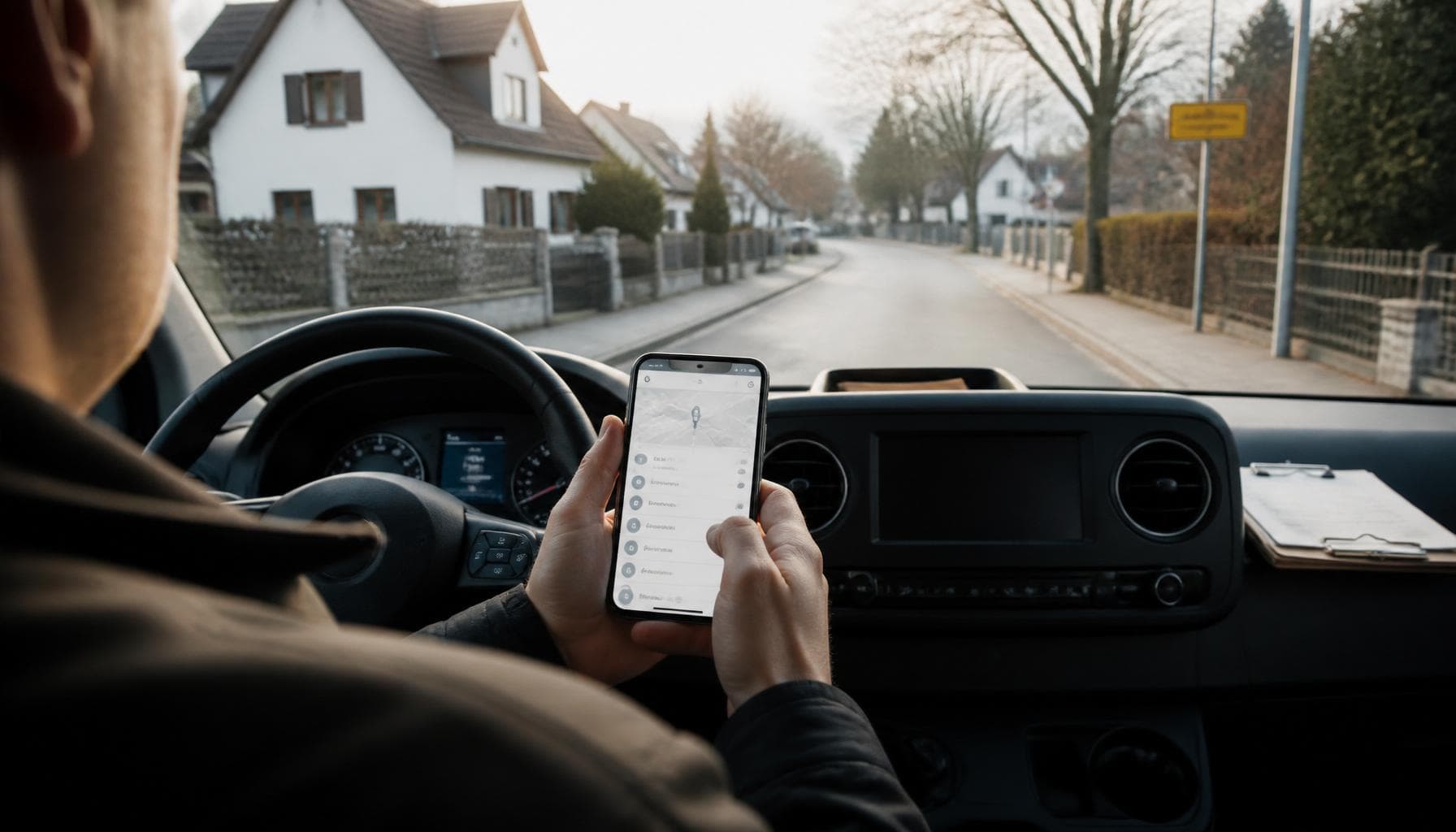 Fahrer nutzt die App im Fahrerhaus